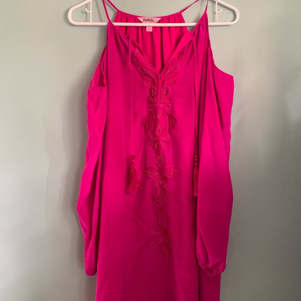 vintage hot pink lilly pulitzer cold shoulder dress